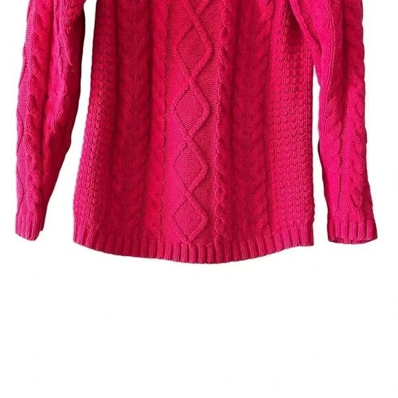 Jennifer Moore Vintage Cotton Red Cable Knit Shoulder Pads Y2K Cozy Sweater SZ M - Picture 3 of 11